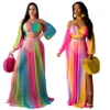 Women's Two Piece Maxi Dress Set Colorful Printed Ladies Sexy Chiffon Dress