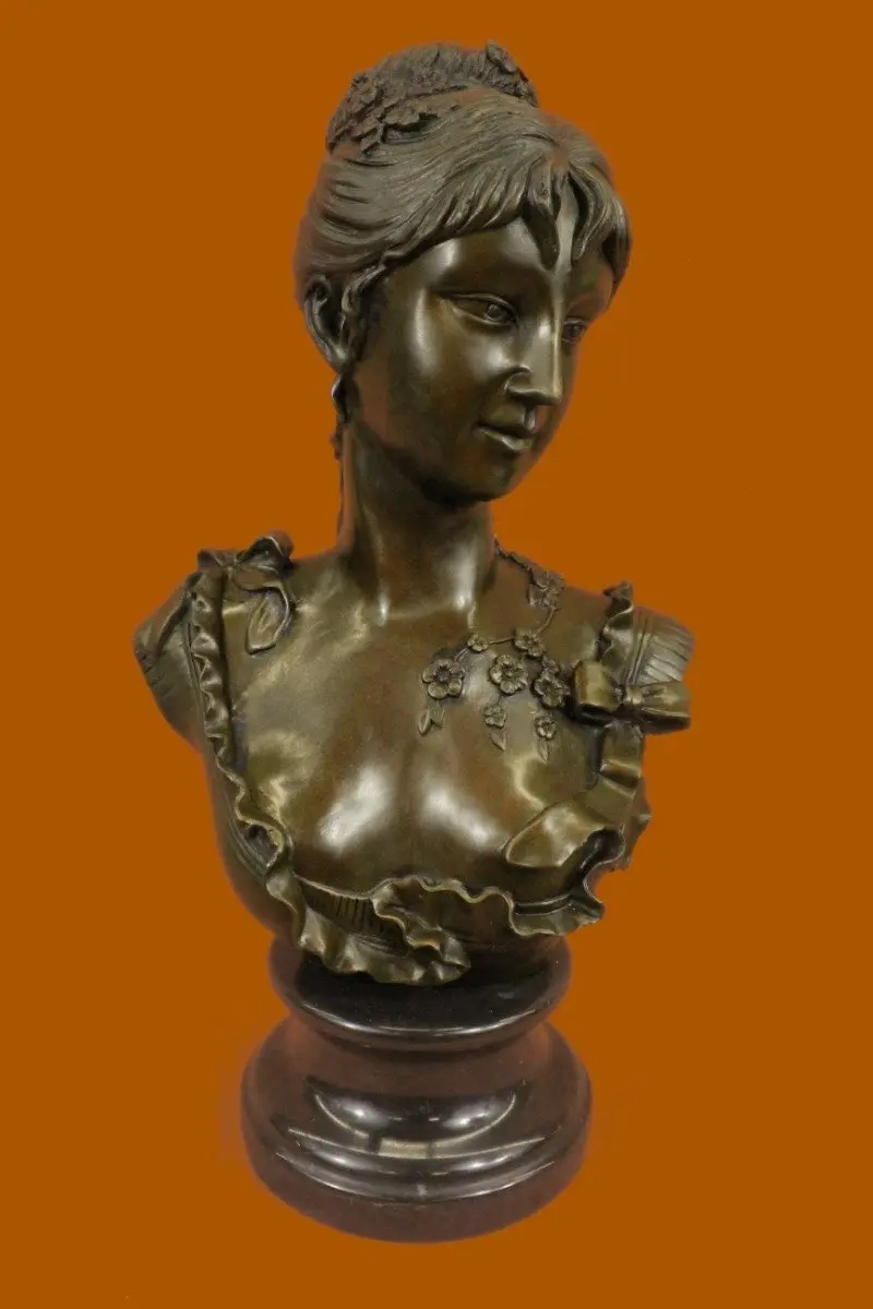 ...Handmade...European Bronze Sculpture Elegant Signed Marble Nude Female Bust 17" Figuine (DS-267-UK) Bronze Sculpture Statues Figurine Nude Office & Home Décor Collectibles Sale Deal Gifts