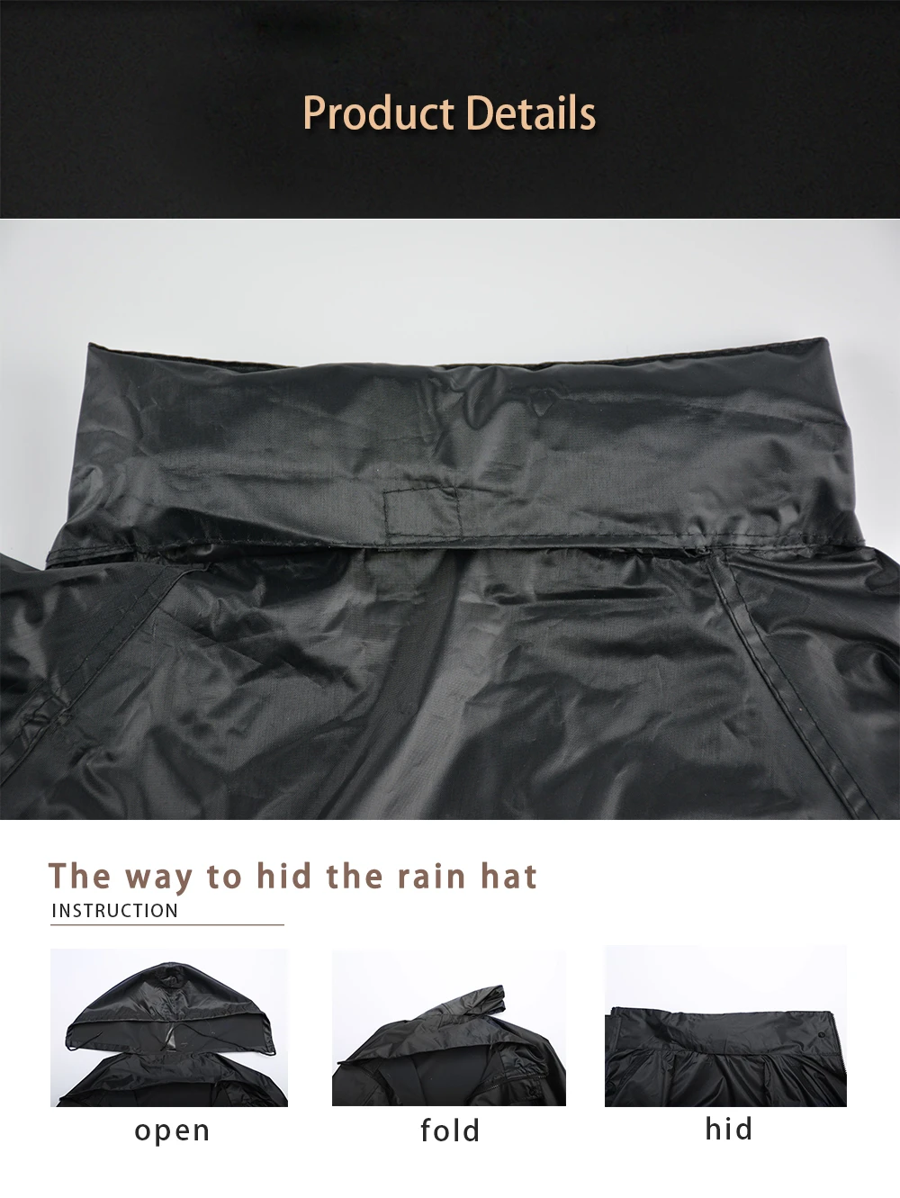 High Quality Raincoat Black Color 170t Polyester Mens Reflective Double Layer Rainsuit With Mesh Lining