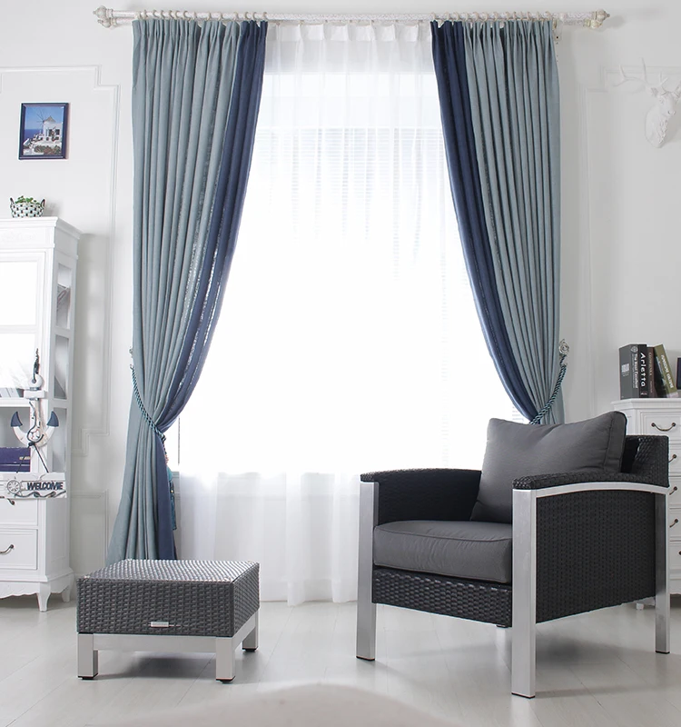 French light blue window bedroom polyester shading blackout curtain