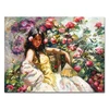 Traditional beautiful customize girl oil painting with flower