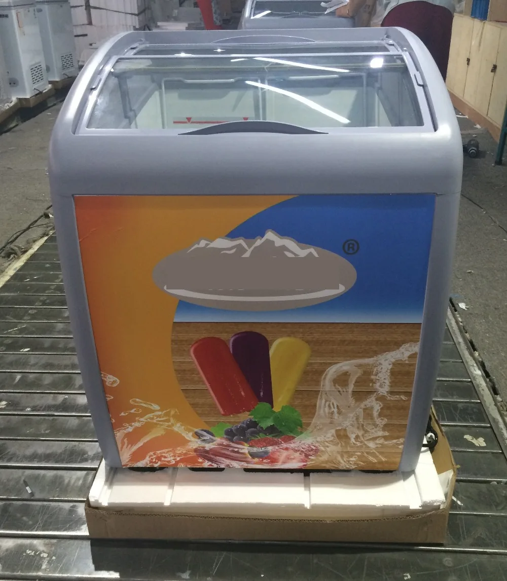 Small Glass Lid Curved Top Glass Door Chest Deep Freezer Small Ice