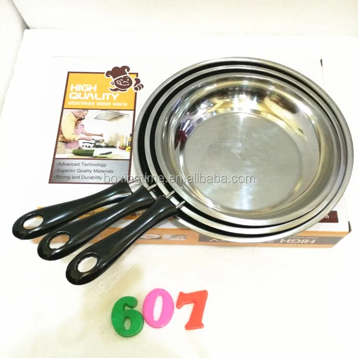 Stainless Steel Flat Frying Pan And Long Handle Cooking Pans Buy