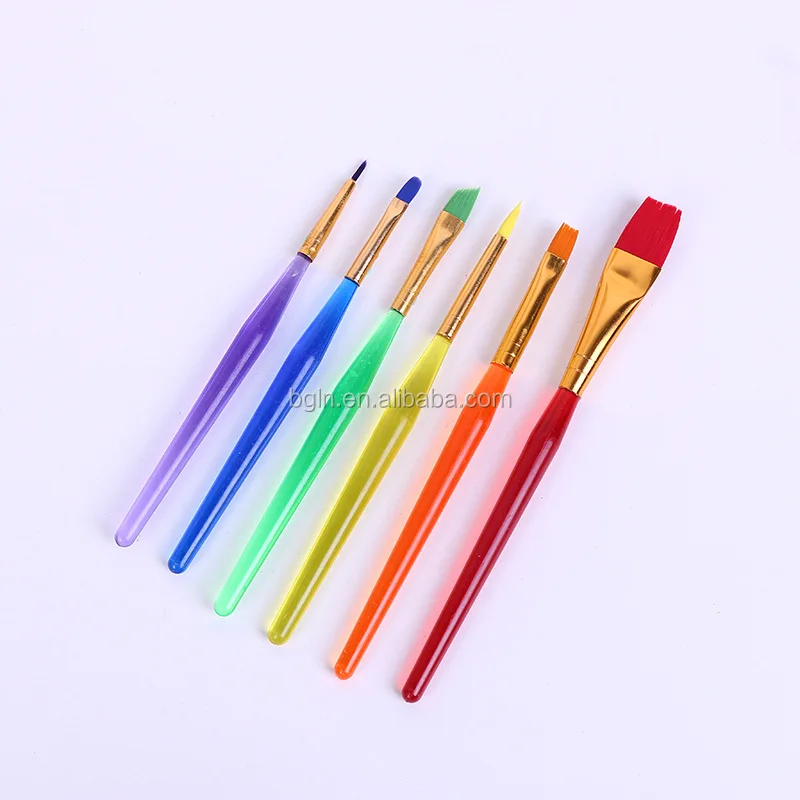 Bomeijia 6pcs Plastic Watercolor Kids Diy Brush Colored Nylon Oil