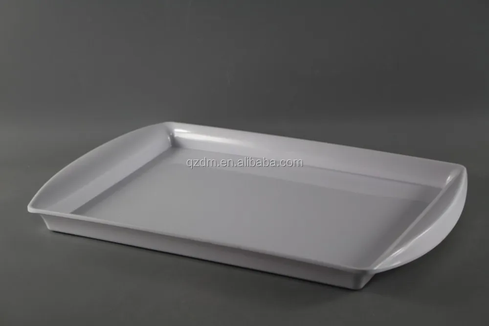 No Print Melamine White Serving Tray With 2 Handle For Bread Shop