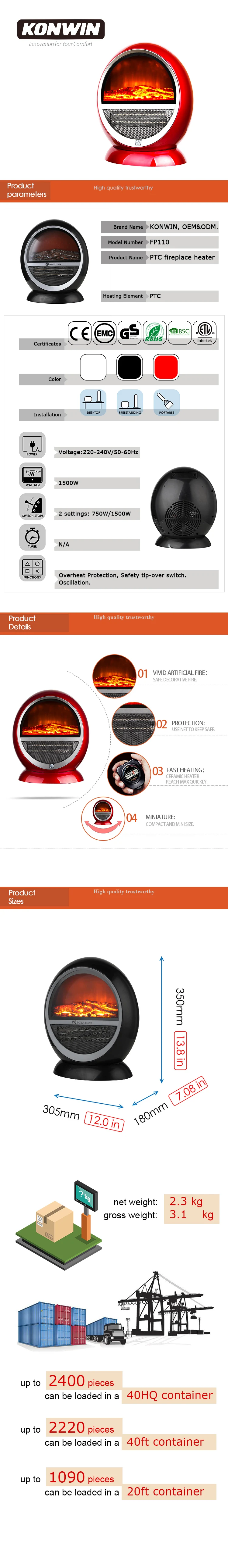 KONWIN electric space heater fireplace stove FP110