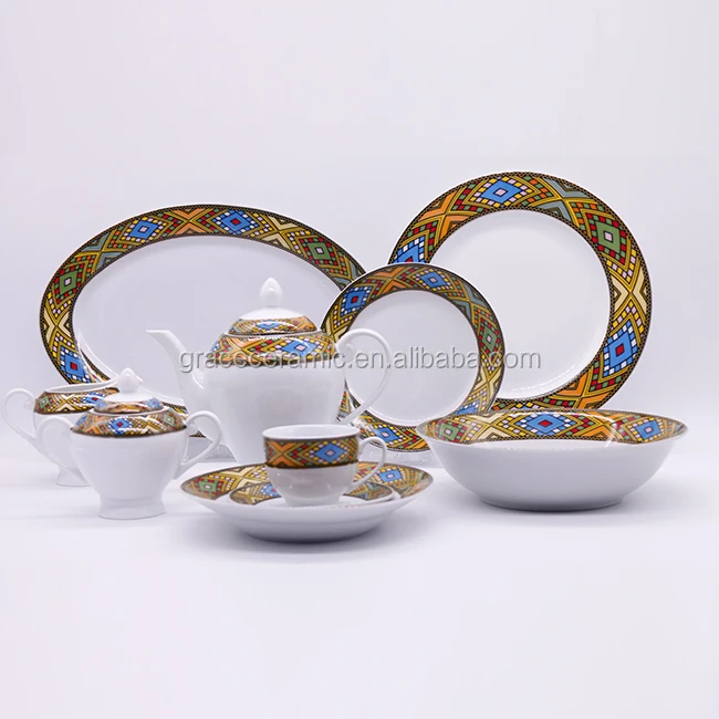 Ethiopian Art Rekebot Saba Fine Porcelain 47 Pieces Ethiopia Ethiopian