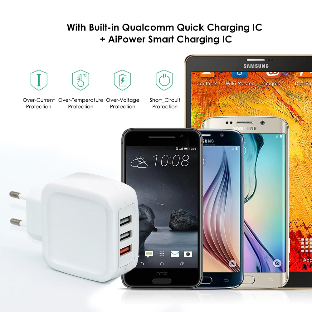 Qc3.0 Port And Dual 5v2.4a Usb Ports Portable 30w Power 3 Ports Wall