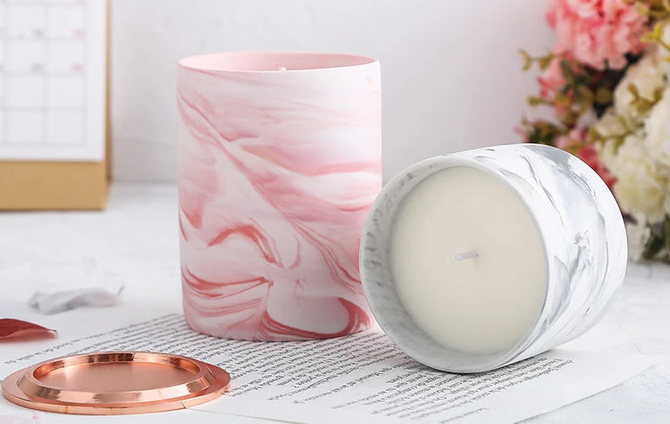 Popular OEM marbling natural soy wax candle jar with lid