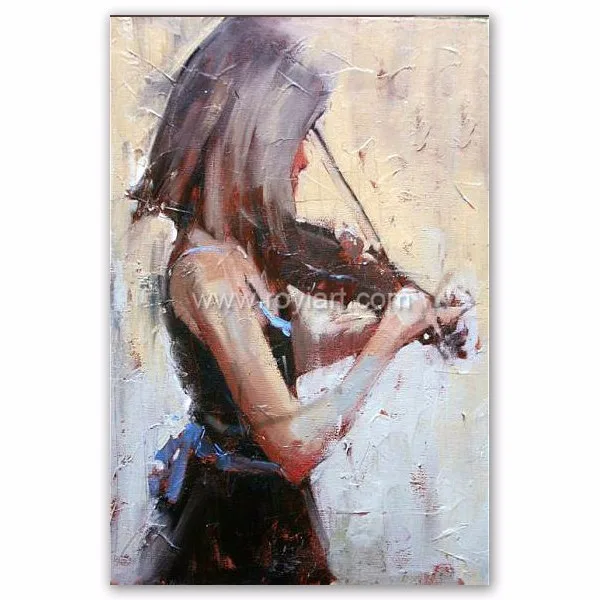Beautiful Girl Playing The Violin Still Life Canvas Handmade Oil ...