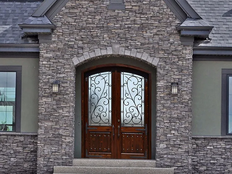 Arc Rustic Raw Wood Metal Wrought Iron Main Entry Front Doors With ...