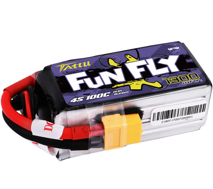 Tattu FunFly 1300mAh 14.8V 100C 4S1P Lipo Battery Pack for drone battery fpv googles rc toy drone 149.2g 32*33*70mm