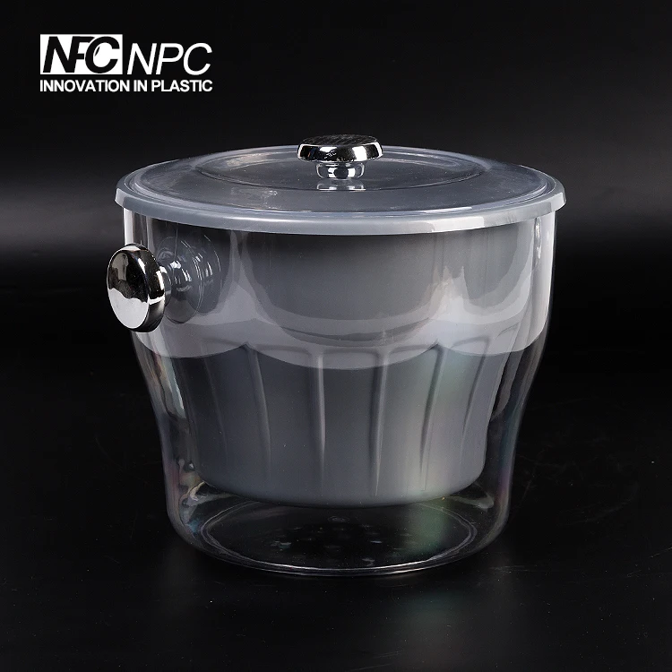 Double Wall Plastic Acrylic Ice Bucket With Lid And Tong Buy Clear