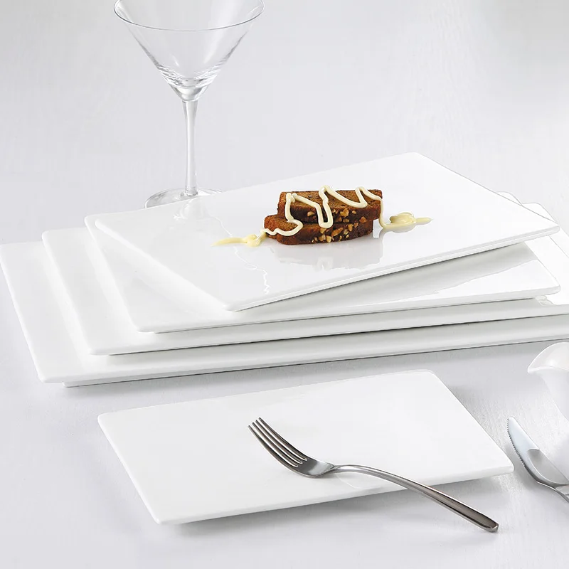 Fully Flat White Ceramic Square Round Dinner Plate Pizza Plate Dessert Sushi Plate Porcelain