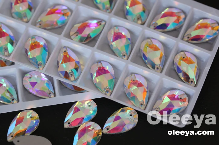 OLeeya Factory Wholesale Popular 3A Glass 10.5*18MM Pear Drop Crystals Teardrop Sew on Rhinestones for Dresses