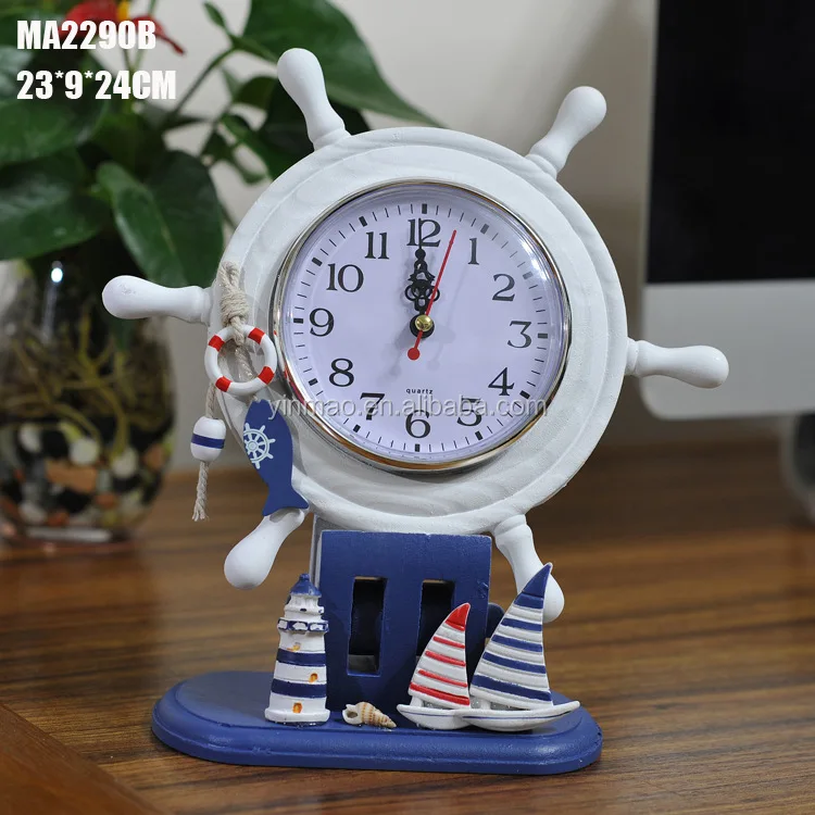 Wooden Ship Steering Wheel Clock,2 Sets 23x9x24cm Nautical Table Clock Buy Wooden Table Clock