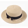 2018 Lady Boater sun straw hats beach Ribbon Flat Top summer Panama Straw hat for women straw snapback hat