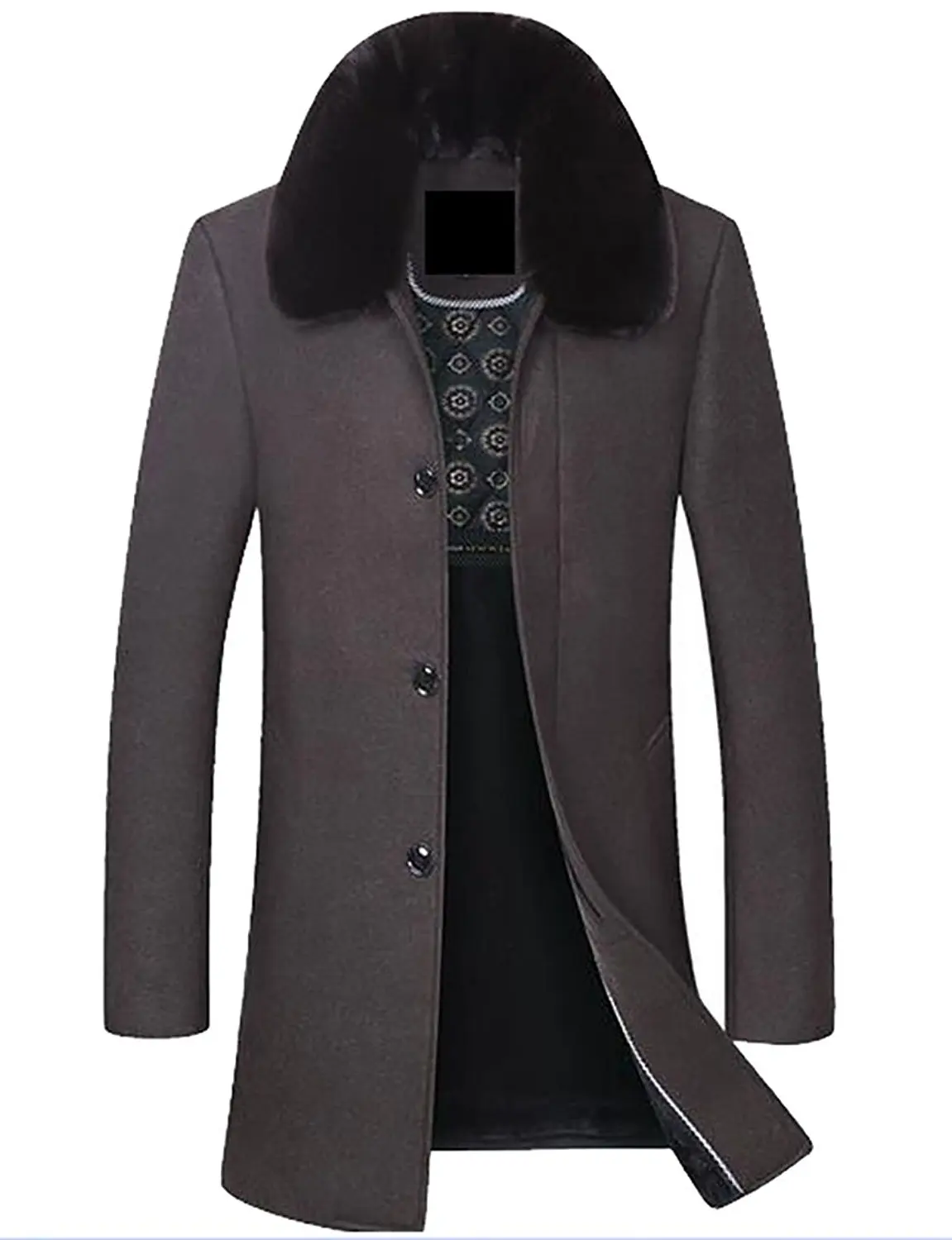 ONTBYB Mens Stylish Jackets with Hood Single Breasted Overcoat Wool Blend Trench Coat