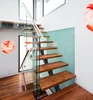 Obvious wrought iron beam design straight staircase with red copper teak wood steps
