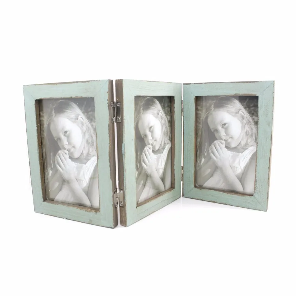 Wood Crafts Promotion 4x6 Inch 3 Triple Family Photo Folding Hinged