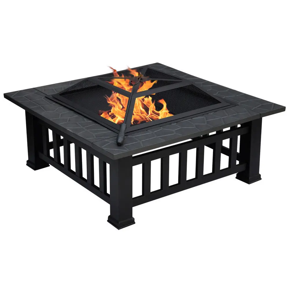 Multifunctional Brazier Outdoor Firepit Heater Square Metal Firepit ...