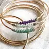 Hammered Bangle Bracelet with Birthstones Delicate Thin Gold Natural Stone Bangle
