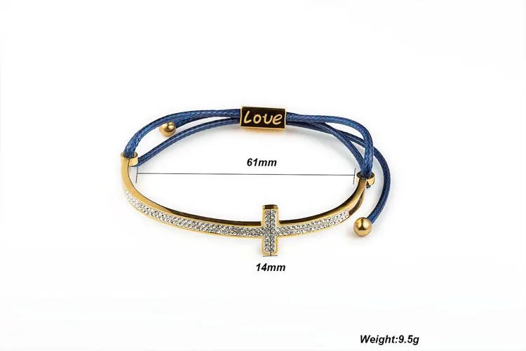 New Design Stainless Steel Cross CZ Stone Zirconia Love Leather Bracelet For Women