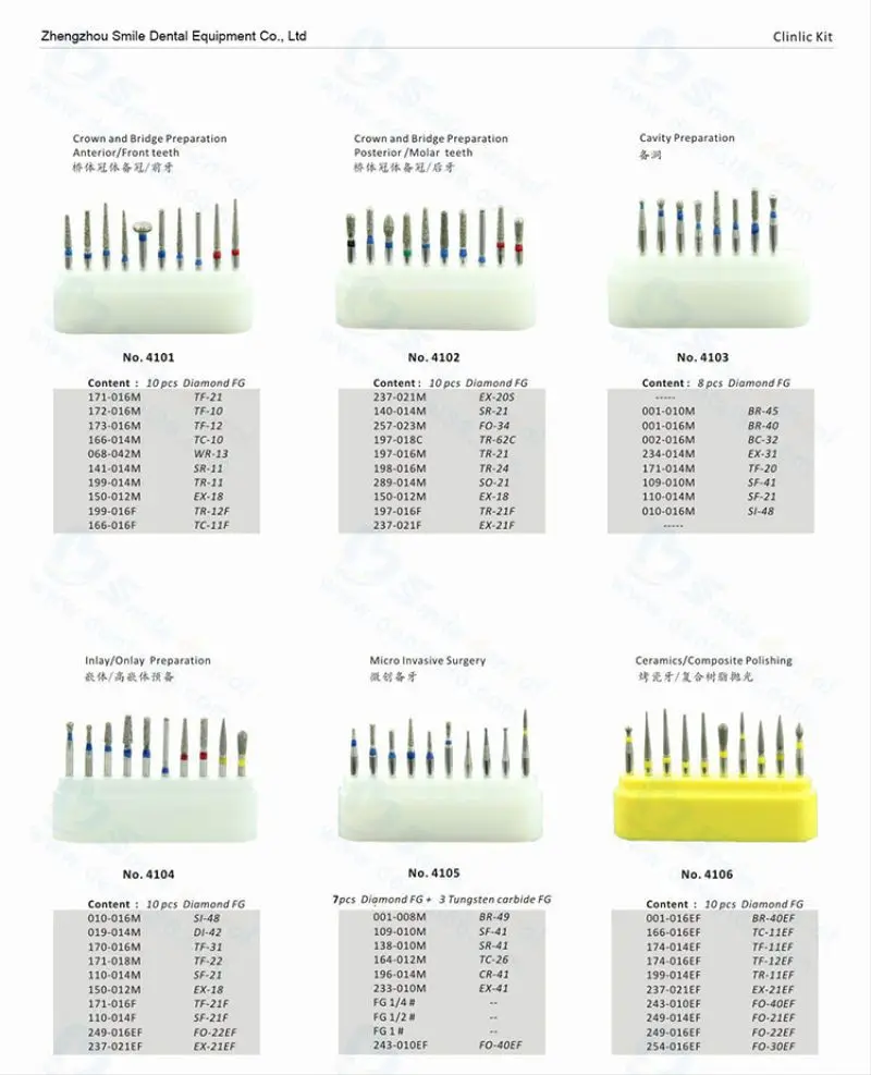 Crown And Bridge Preparation Dental Diamond Bur Kit/dental Bur Kit Buy Dental Bur Kit,Dental