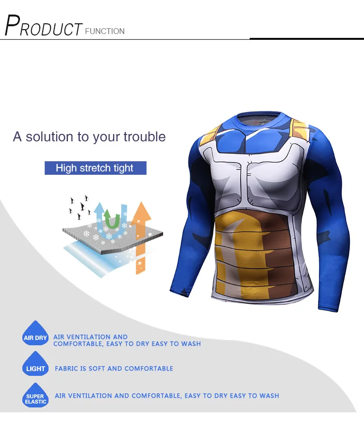 Japanese Anime Dragon Ball Cosplay Costume Son Goku Vegeta Shirts Mens Sublimation Workout Clothing