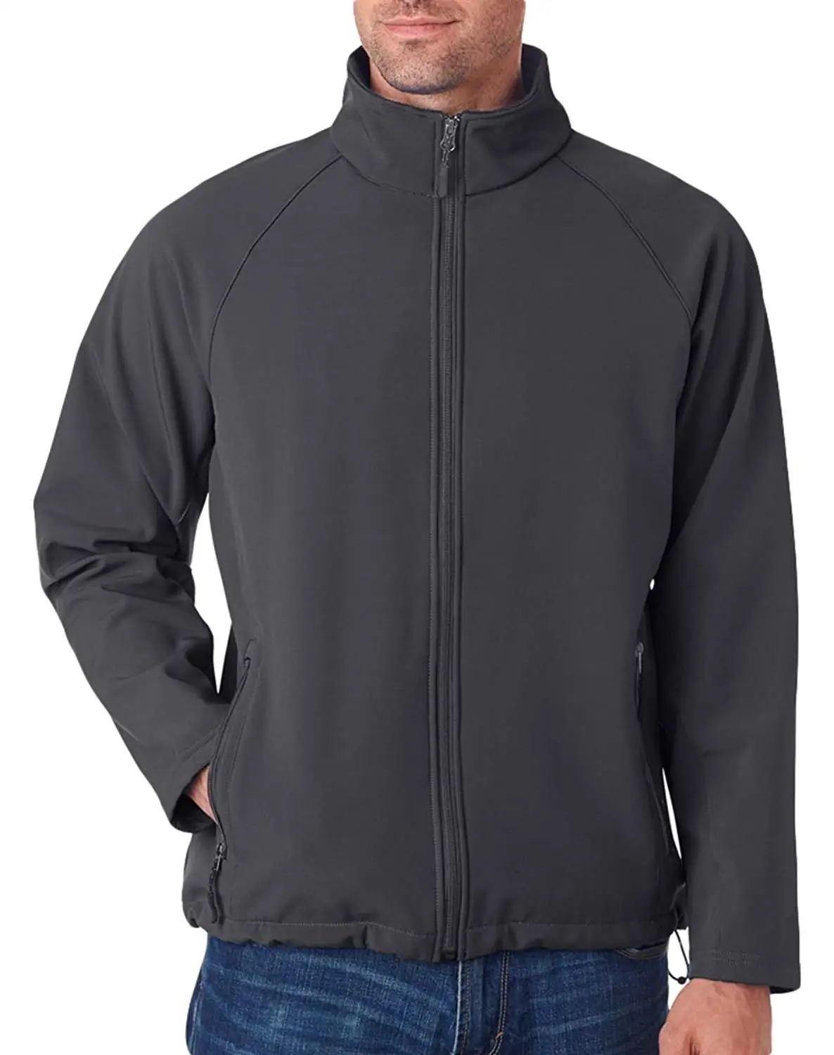 UltraClub Men's Wind Resistant Bottom Hem Soft Shell Zipper Jacket