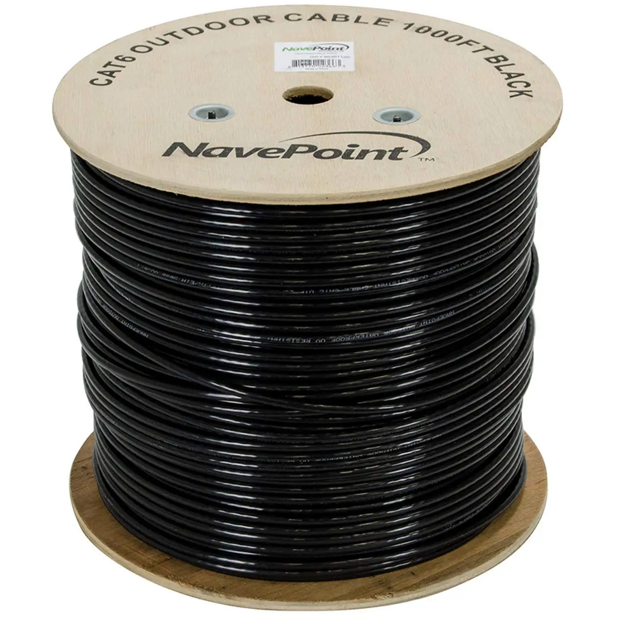 NavePoint CAT6 Outdoor Direct Burial Rated, 1000ft, Solid Conductor, Black, Bulk Ethernet Cable, 23AWG 4 Pair, Unshielded Twisted Pair (UTP)
