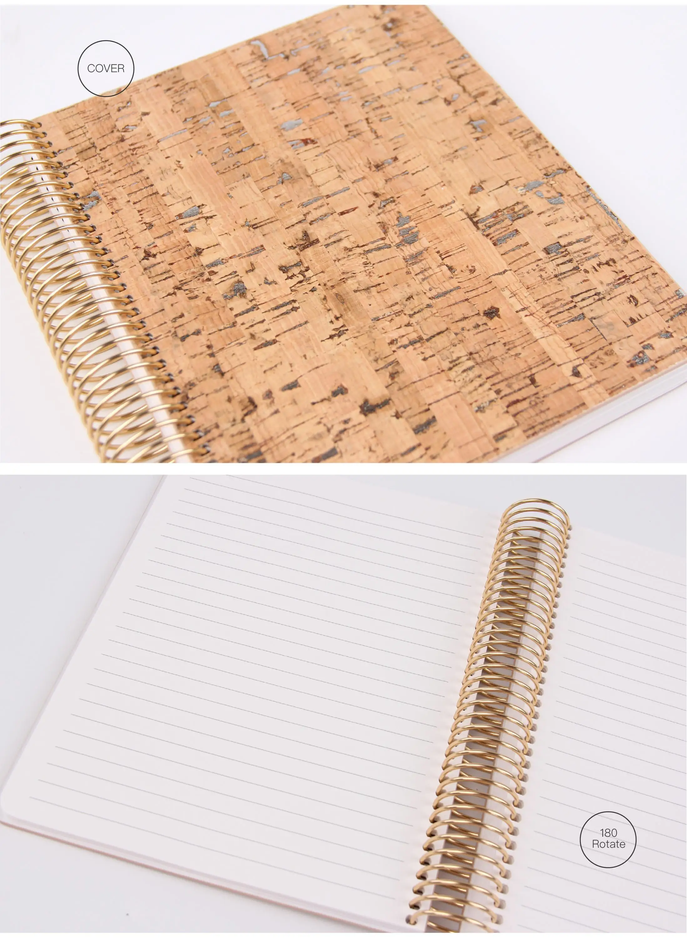 Al Coil Cork Pu Hardcover Spiral Bound Wood Journal Notebook Buy Cork