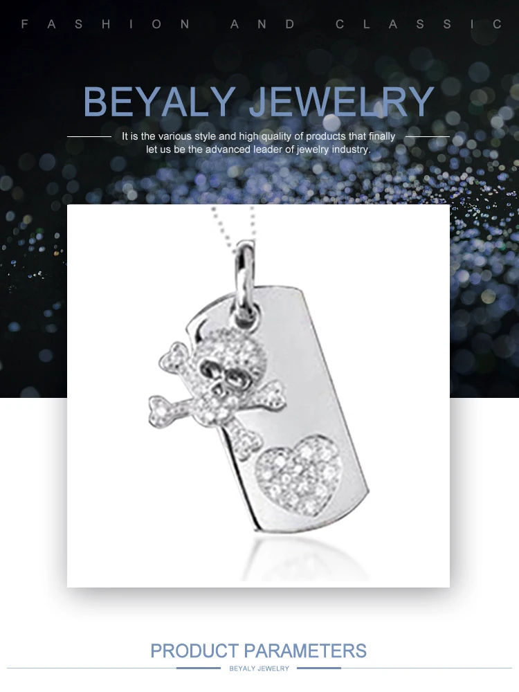 Exquisite skull cz heart sterling silver rhodium plated jewellery