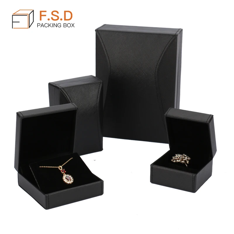 Fashion Customized Black Leather Jewelry Box For Ring Pendant Bangle Necklace Packaging Gift