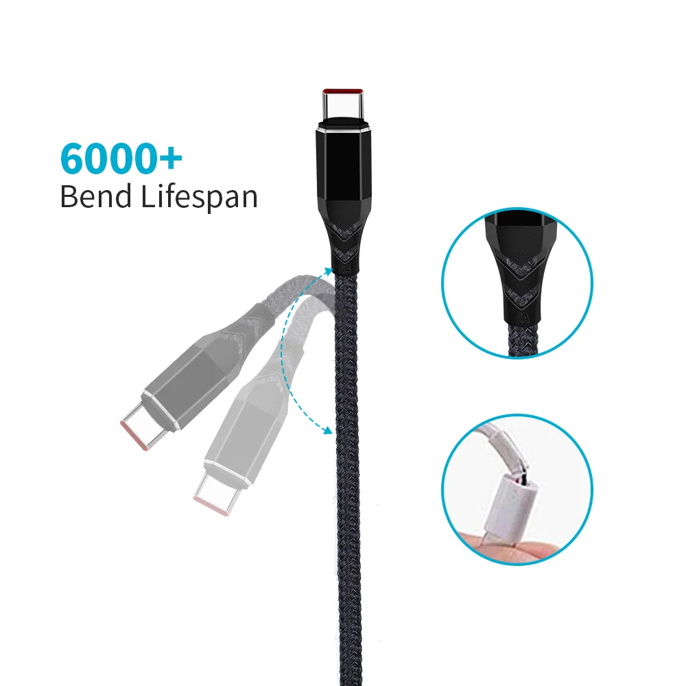 Factory Price USB type c cable 3.0 Nylon Braided 5A fast charging cable
