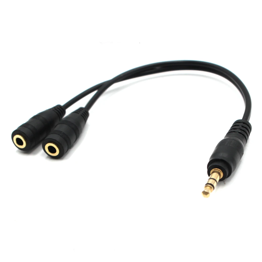 Black 3.5mm Stereo 2 Female To 1 Male Audio Splitter 6.35mm Jack Cable