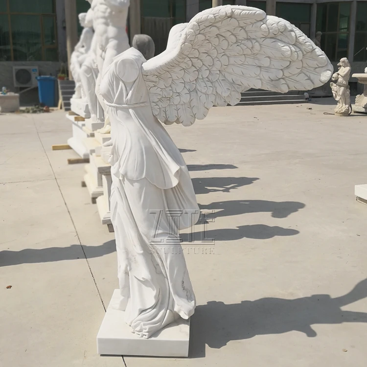 Hand Carved Life Size Stone Marble Victory Nick Headless Angel Statue