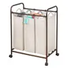 3 Section Heavy Duty Laundry Sorter/Organizer Rolling Cart with Easy-Glide Wheels Durable Steel Frame in Bronze with Removable