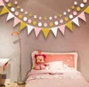 Pink White and Gold Party Decoration Supplies Paper Garland Triangle Flags Circle Dots Twinkle Star Glitter Paper Garland Banner