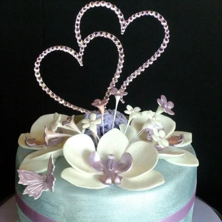 Two Linked Heart Romantic Rhinestone Cake Topper For