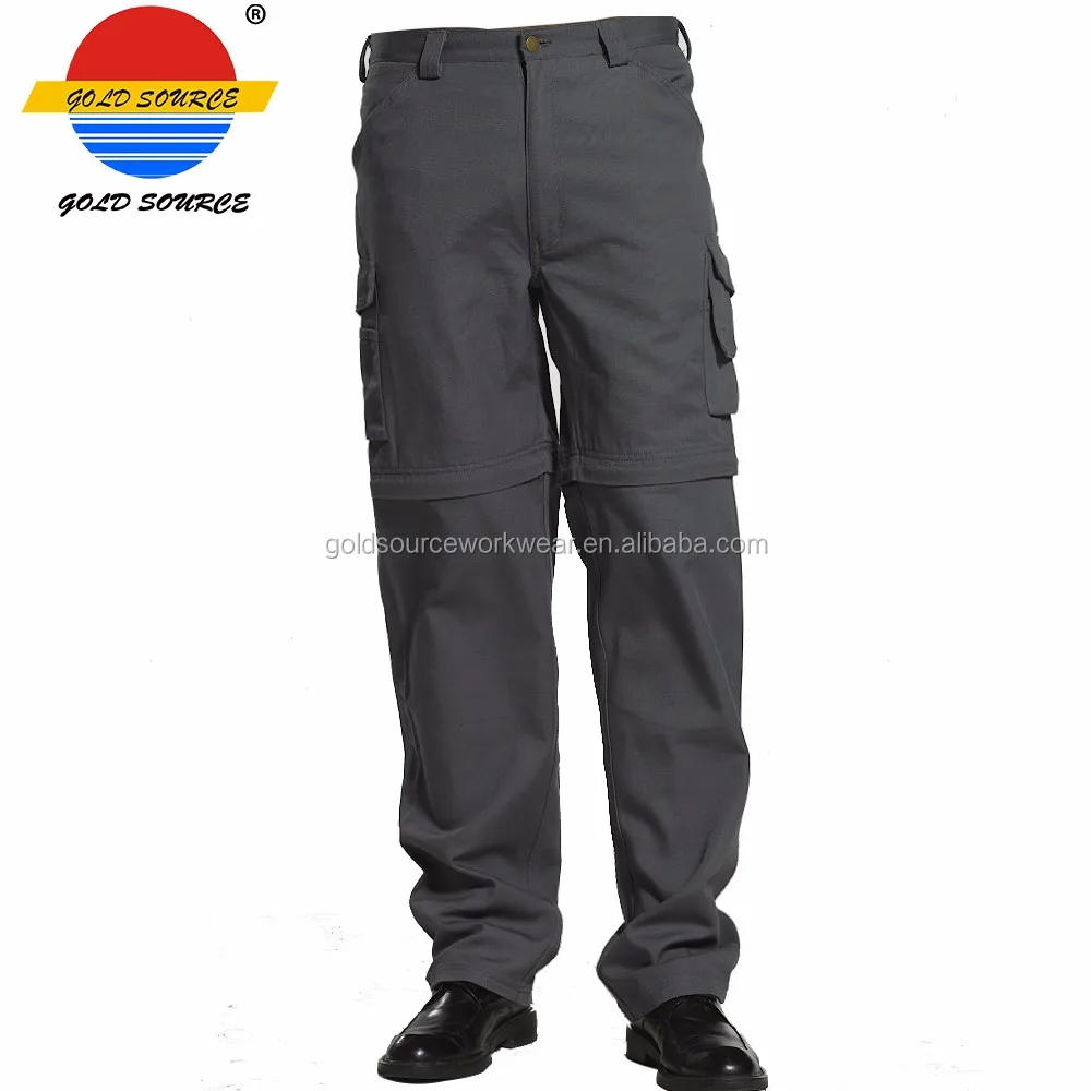Mens Removable Knee Zipper Legs Hardwearing Relaxed Fit Grey Work Pants ...