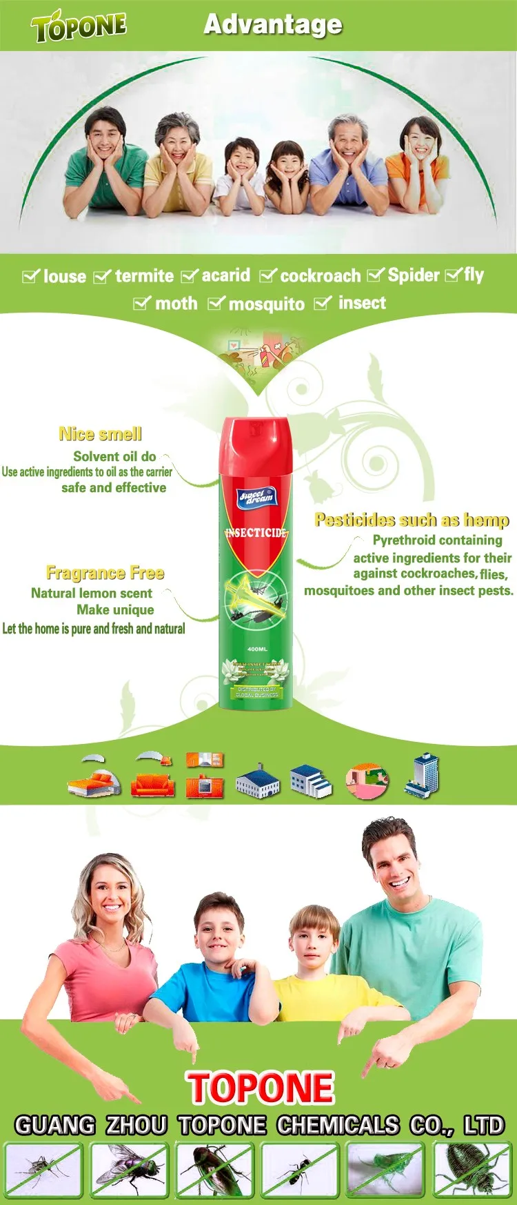 2016 High Effective 400ml Aerosol Water Base Bed Bugs Insecticide Spray