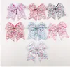 B478 Rainbow Sequin Cheer Bows Rhinestone Bow-knot Hair Bows With Elastic Hair Bands For Girls Cheerleading Hair Accessories