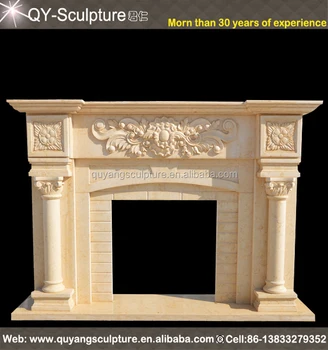 Simple Design Stone Fireplace Mantel Pillars And Flowers