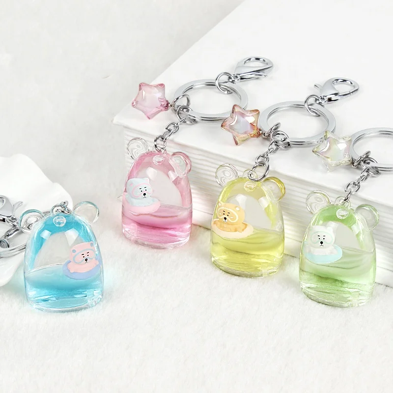 Creative Cute Bear Shaped Cartoon Acrylic Liquid Sparking Key Chain ...