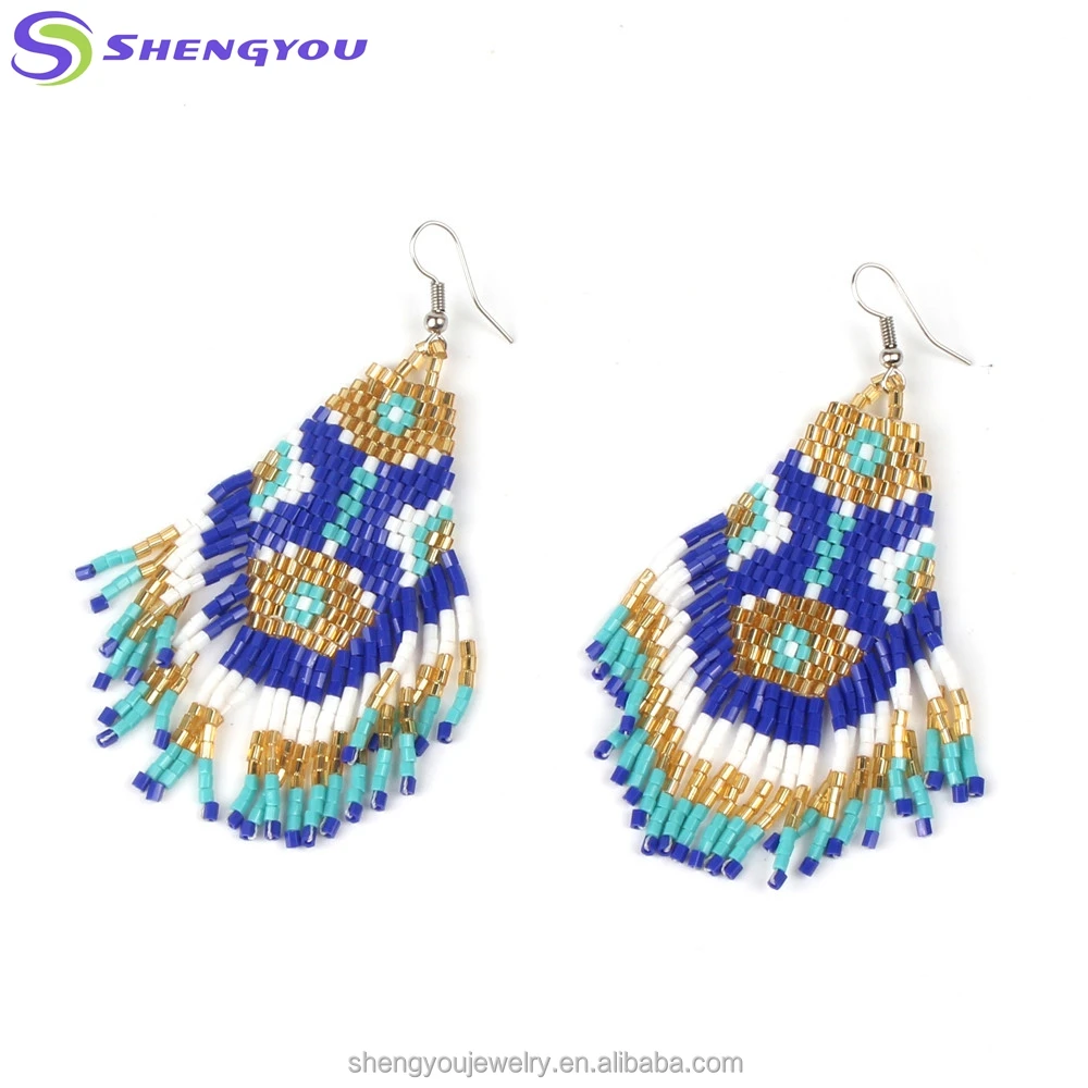 Native American Colorful Seed Bead Hook Earrings Fashion Jewellery For Girls