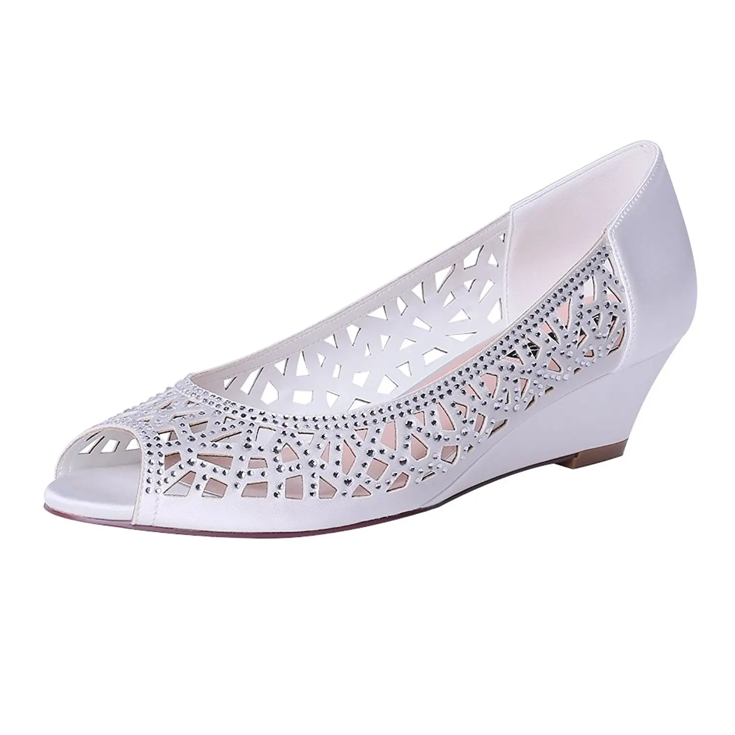 ERIJUNOR Women Peep Toe Low Heel Wedding Wedges Sparkle Rhinestone Bridal Shoes