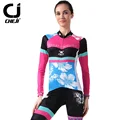 2016 New Cheji Cycling Clothing Set Butterfly Printing Autumn Cycling Jersey Long Sleeve Pink Bicycle Clothes