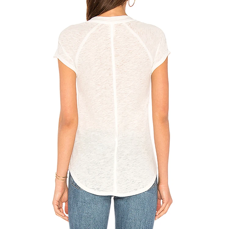 Custom Wholesale Women's Organic Cotton Bulk V-neck White T Shirt - Buy
