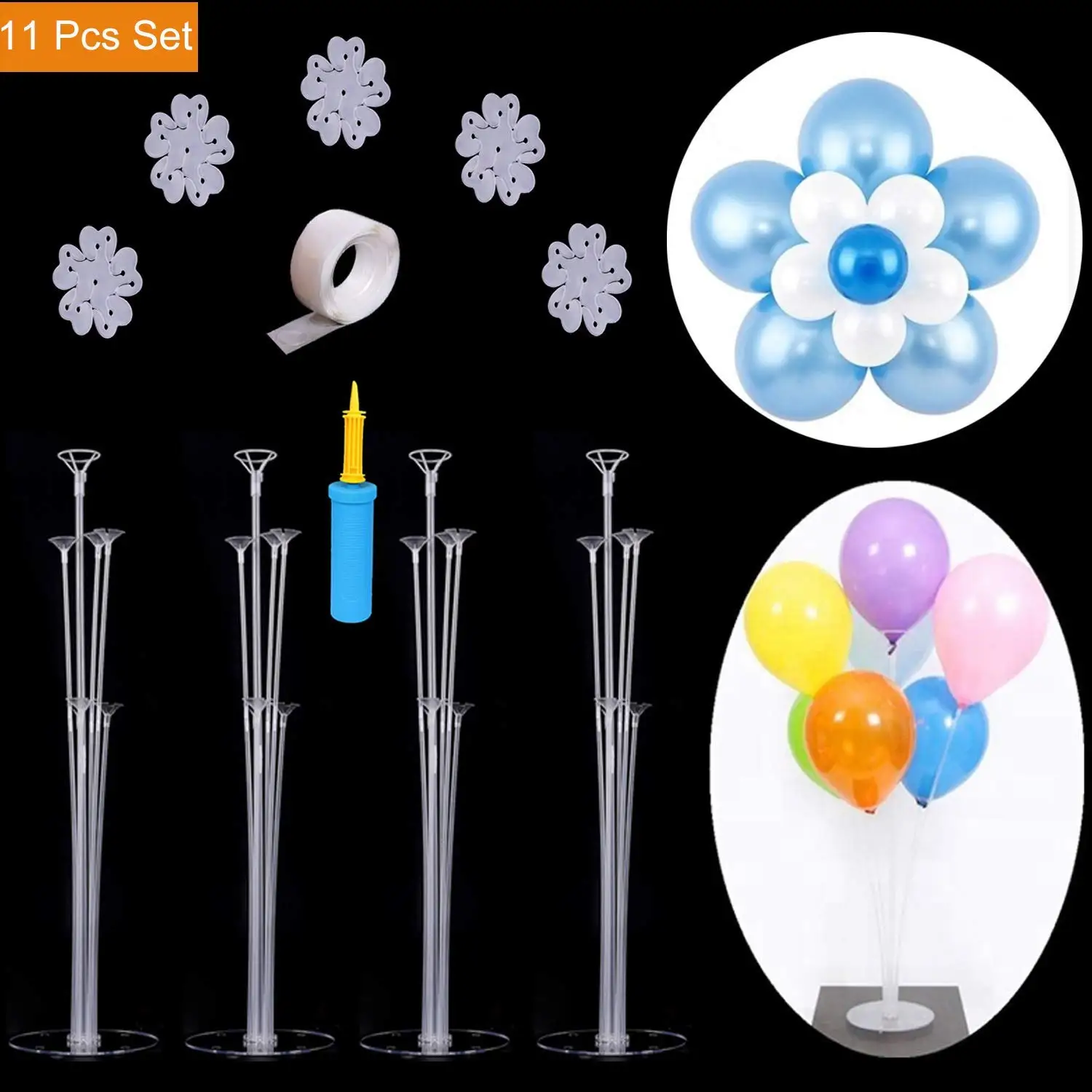 Wedding Party Clear Balloon Stand Accessory 7 Cups 1 Base Table Desktop Decor